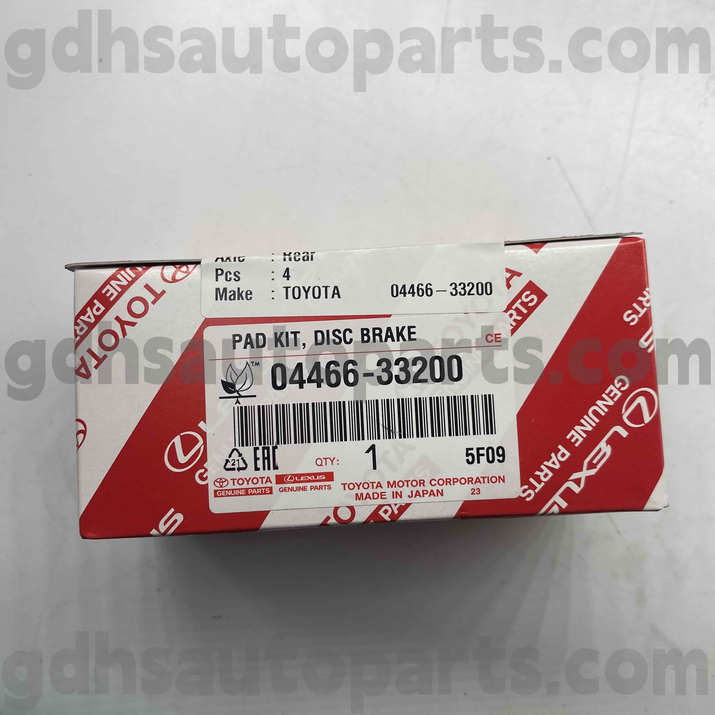 04466-33200 Toyota valódi alkatrészek Hátsó fékbetétek Camry/hibrid, Lexus ES350 (NAP) alváz no. ACV51 ASV50 AVV60 AS